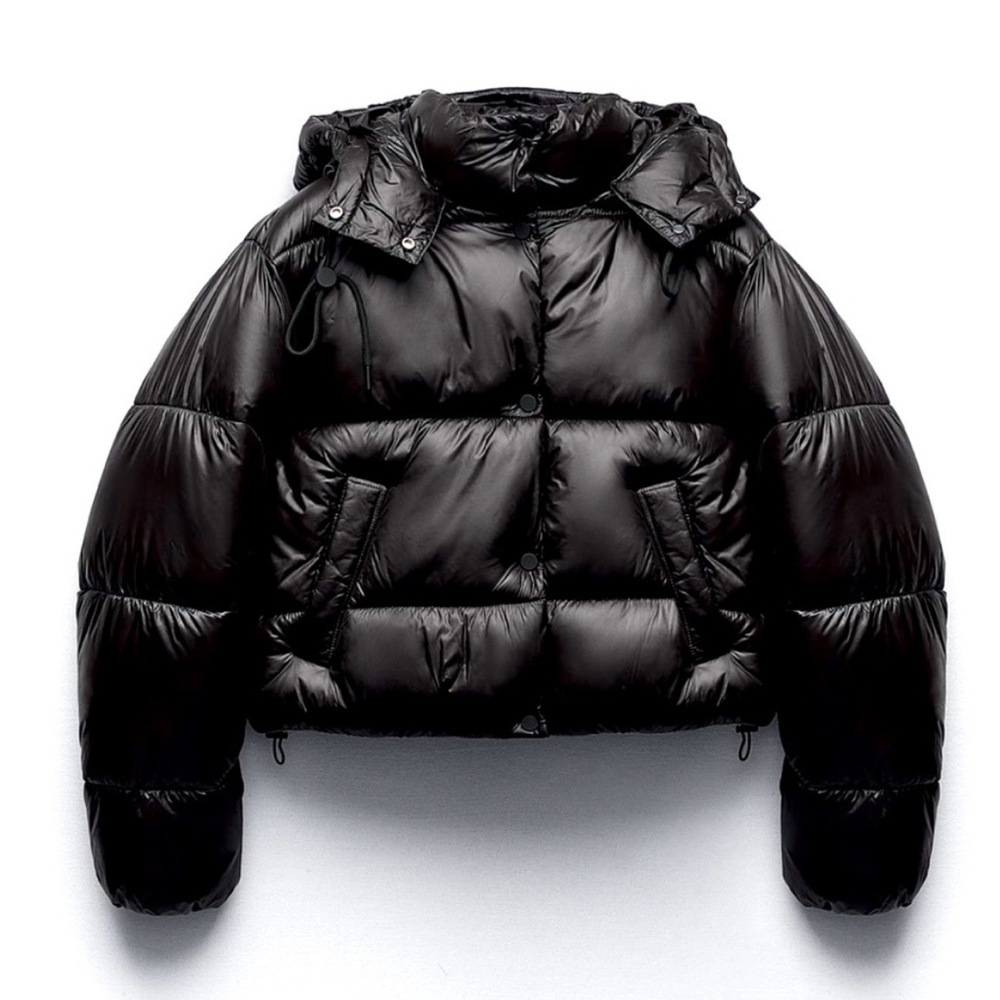 ZARA Black Cropped Puffer Jacket Coat M Medium